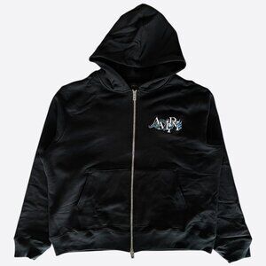 Amiri Black & White Embroidered Dragon Logo Zip Up Hoodie